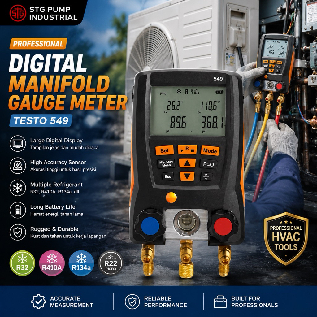 Manifold Gauge Digital Testo 549 HVAC Refrigerant AC Pressure Meter