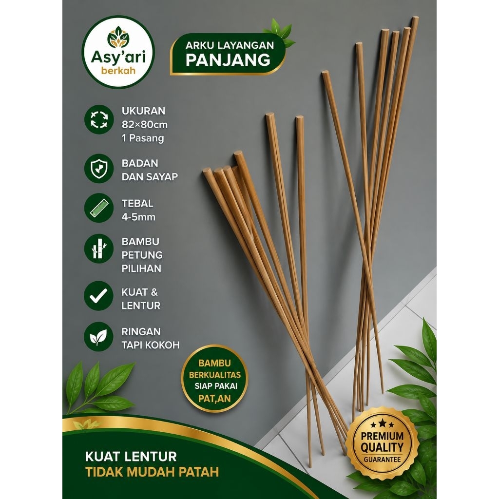 Arku layangan panjang 82/80 1 pasang bambu petung serut halus