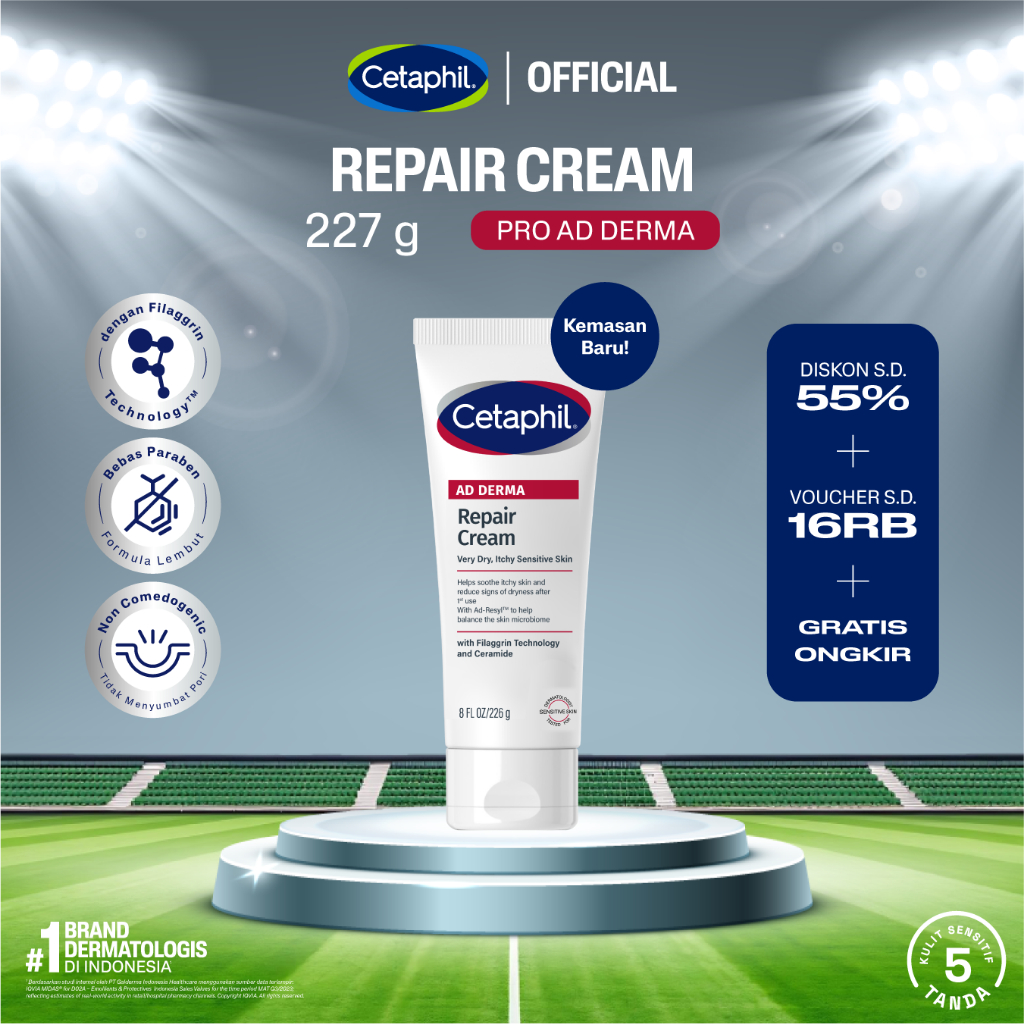 Cetaphil Pro AD Derma Repair Cream 227g dengan Ad-Resyl, Filaggrin, Ceramide dan Coloidal Oatmeal, P