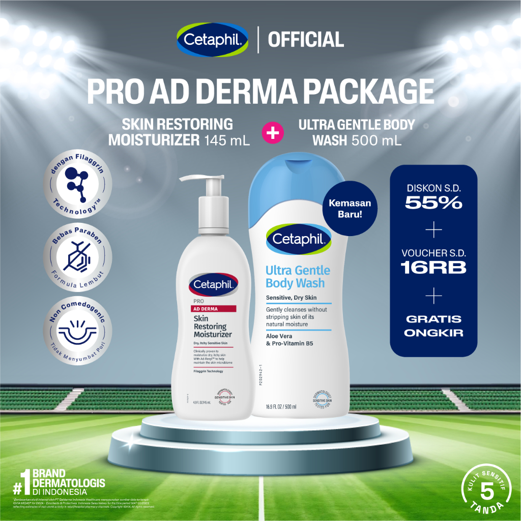 Cetaphil Pro Ad Derma Skin Restoring Moisturizer 145ml + Ultra Gentle Body Wash 500ml