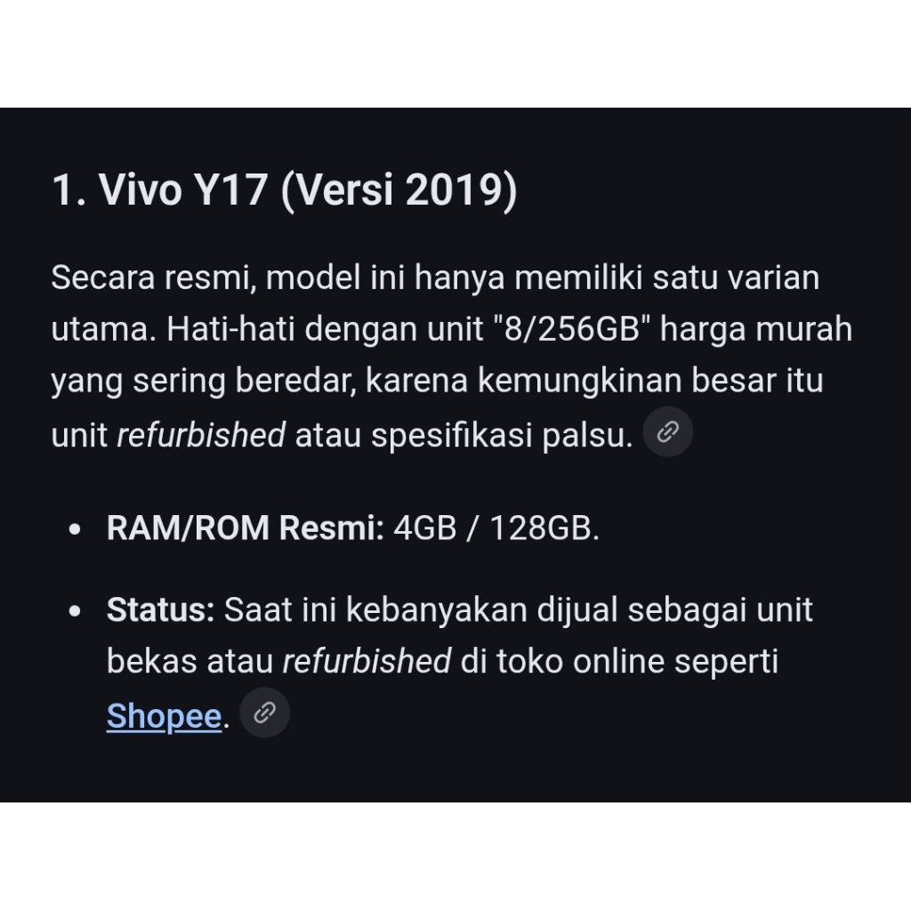 Vivo y17 4/128 minus layar retak