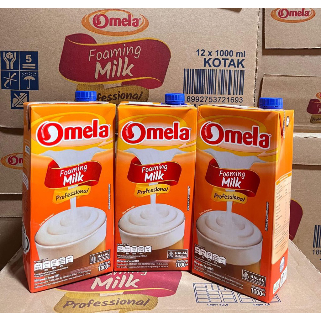 1 dus isi 12 lter Frisian Flag Omela Foaming Milk 1L - Susu UHT Netral, Tahan 30 Menit, Tanpa Gula T