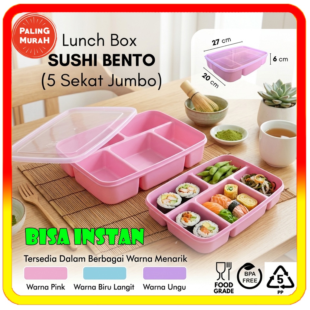 Lunch Box Sushi Bento 5 Sekat High Way Tempat Makan MBG Catering Kantoran Misting Tempat Bekal Anak 
