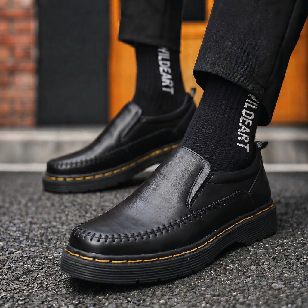 Sepatu Loafers Slop Docmart Formal Hitam Pria