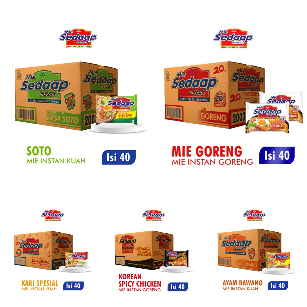MIE SEDAAP 1 DUS ISI 40pcs GORENG | SOTO | KARI | KOREA SPICY | AYAM BAWANG