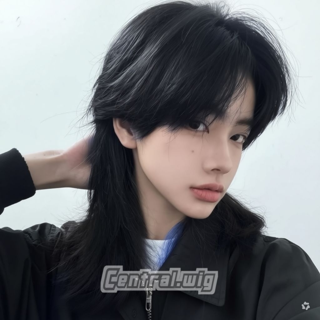 Wig Rambut Mullet kuncir Rambut pria mullet korea A7