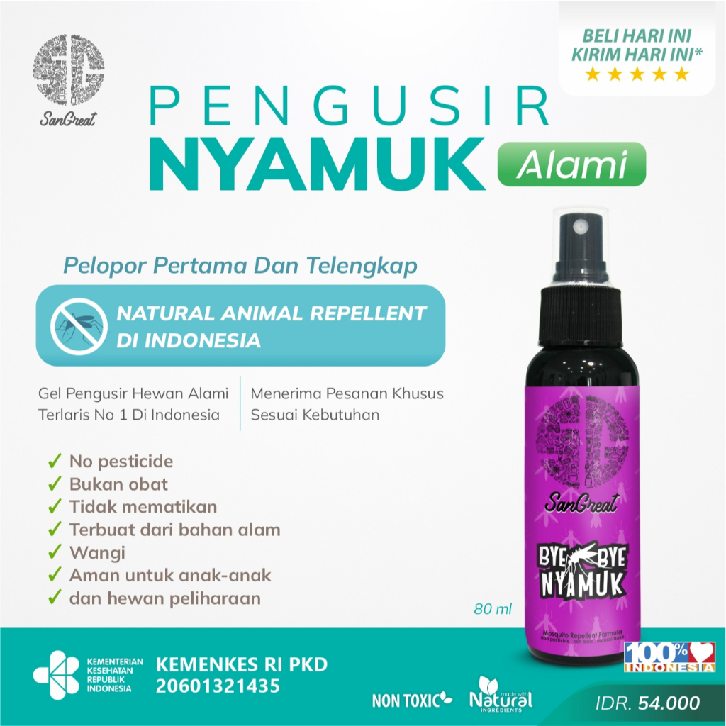 Pengusir Nyamuk Bye Bye Nyamuk Gel 60 gram Spray 80 ml - SanGreat (gel natural non pestisida)