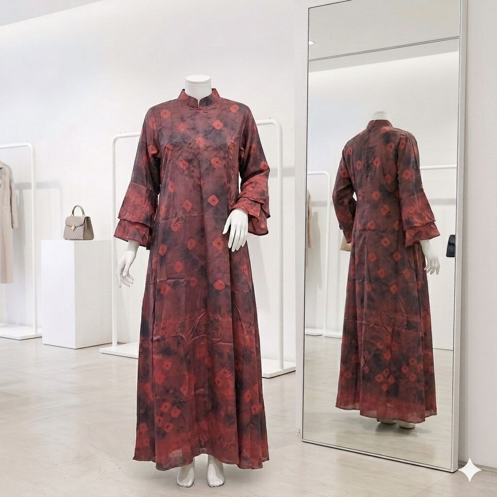 gamis Wanita Jumputan Arunika Sutra Velvet