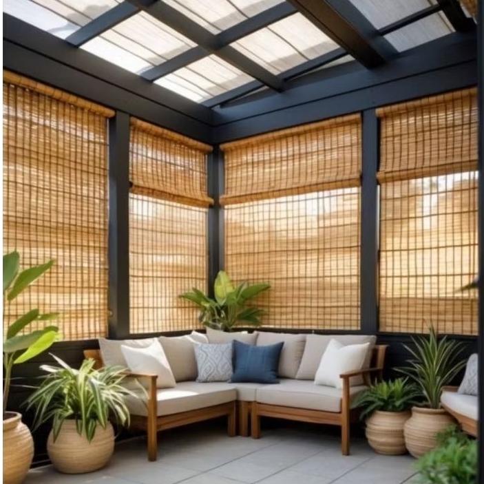 Tirai bambu jendela gulung outdoor indoor + tali katrol