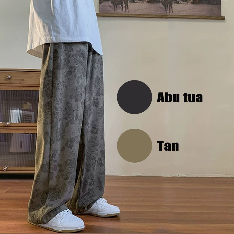 Celana crduroy panjang pria 2026  tebal celana harajuku Pria baggy pants celana loose pria abu tua k