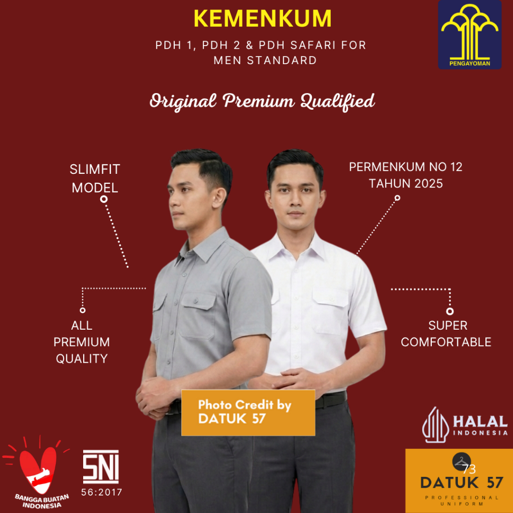 [ATASAN] Datuk 57 Premium : Seragam Kemeja Baju PDH 1 PDH 2 PDH Safari Abu-abu & Putih untuk Kemenku