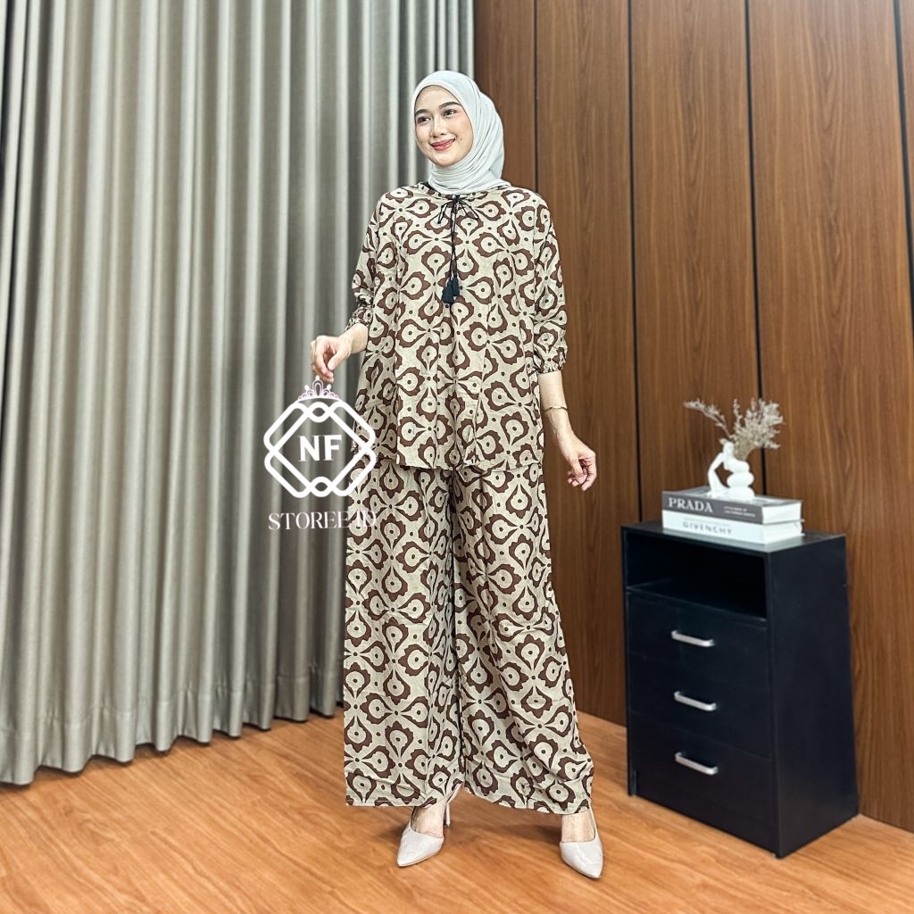 NF Oneset Inara Sogan -Rayon Premium Busui Resleting Depan Setelan Kulot Wanita