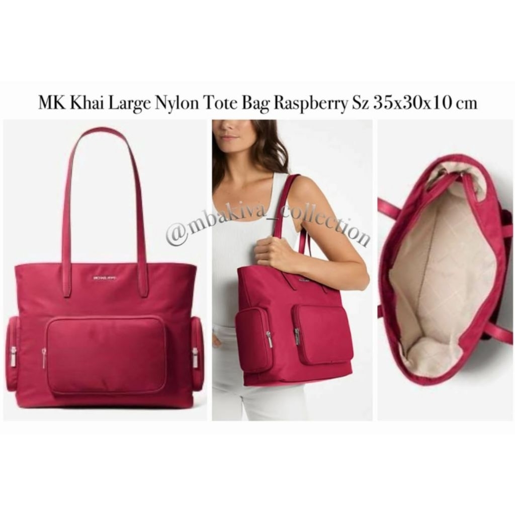 MK Khai Large Nylon Tote Bag Raspberry