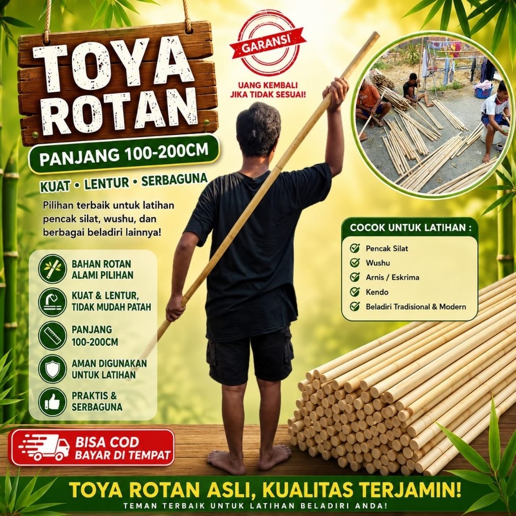 (PREMIUM) Toya Rotan asli toya rotan silat toyak beladiri toya silat tongkat rotan silat berkualitas