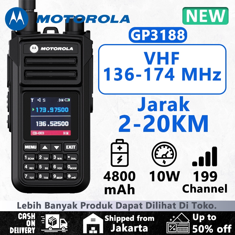 RESDEKAH - HT Motorola GP3188 Walkie Talkie High Power 15W VHF Radio jarak jauh 20km Dual
