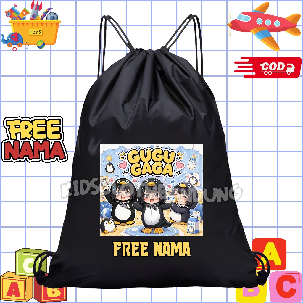 BISA COD Tas Serut String Bag Anak Karaker GUGU GAGA Penguin Lucu ARKNIGHTS / Tas Ngaji Anak Tas Sek