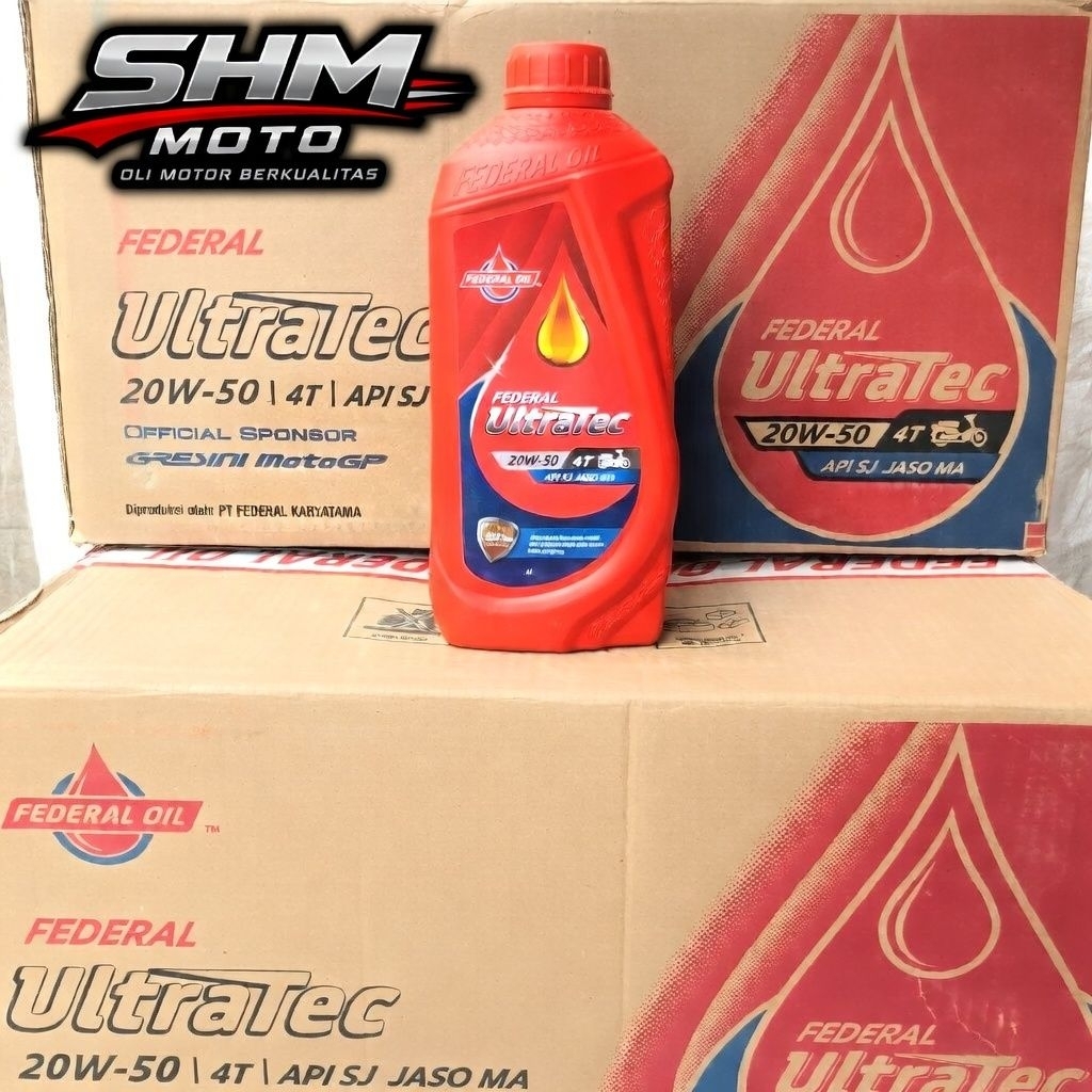 1 Dus = 24 Botol Oli Federal Ultratec 1 Liter 20W-50 4T Merah