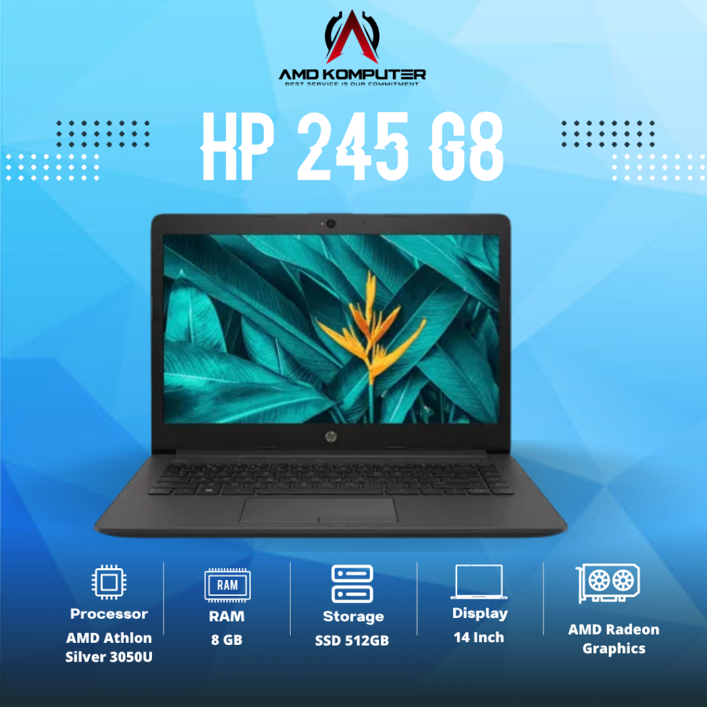 PROMO LAPTOP MURAH HP 245 G8 AMD Athlon Silver 3050U 8GB 512GB 14inch HD Second Like New