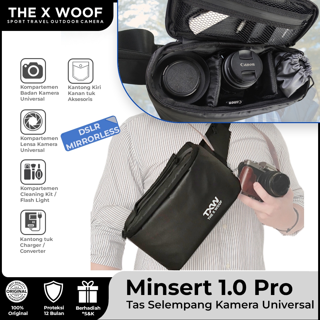 Minsert1PRO Tas Selempang Kamera Mirrorless Tas Selempang Kamera DSLR Anti Cipratan Air The X Woof