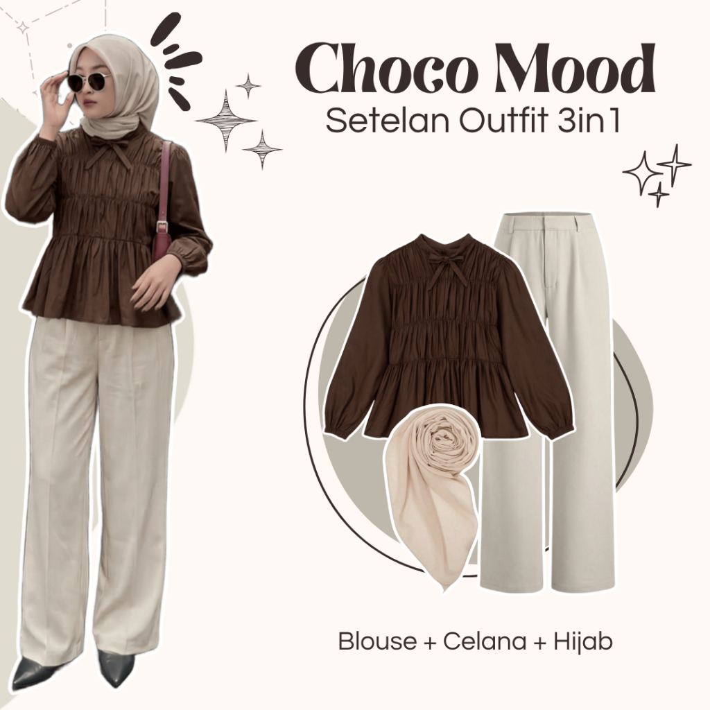 One Set Kekinian | Blouse, Celana, Hijab | Outfit Cewek 1 Set, Setelan Outfit Wanita, OOTD Wanita