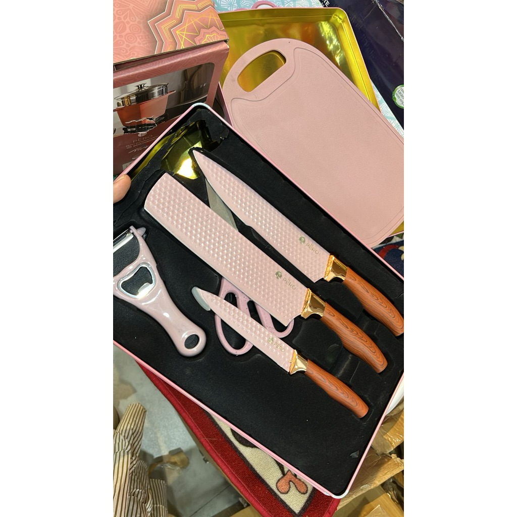 Pero Granite Knife Set of 6 with Holder / Pisau Set Dapur 6 in 1 / Set Pisau Dapur Lapis Granite Ant