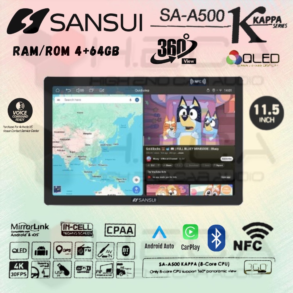 Sansui KAPPA 4/64 GB Android 11.5"  inch NFC 4K Head Unit SA-A500 Tape Mobil TV (support 360)
