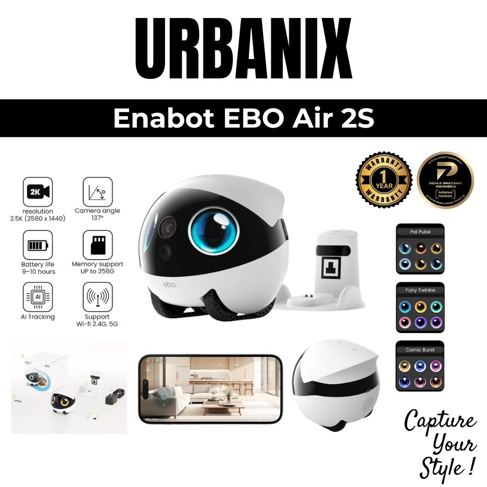URBANIX - Enabot EBO Air Enabot 2S Familybot - 2.5K Smart CCTV Camera with AI Tracking, Patrol & Cam