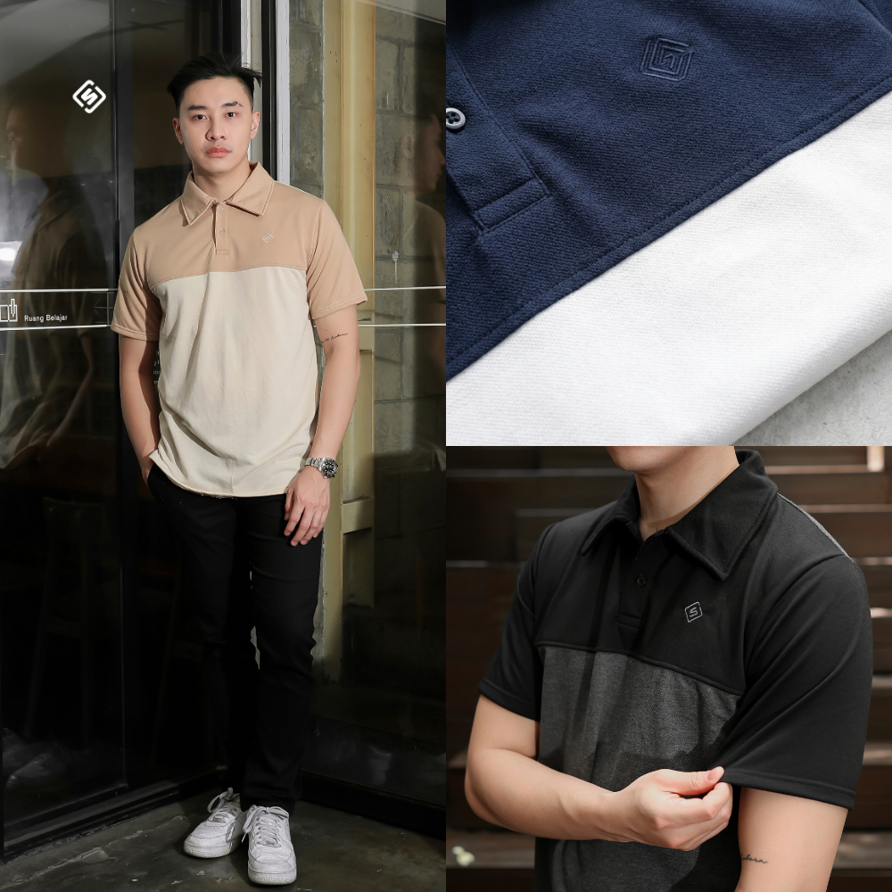 HARVEY Kaos Polo Kerah Pria Warna Mocca Cream