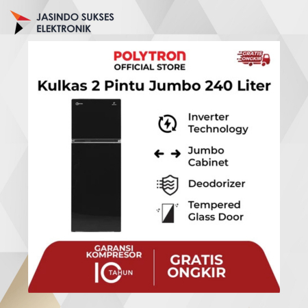 POLYTRON KULKAS 2 PINTU  BELLEZA JUMBO INVERTER 240 LITER INVERTER PRW 25VX