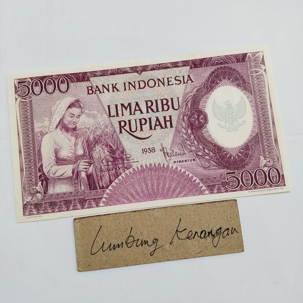 uang kuno 5000 rupiah pekerja violet 1958