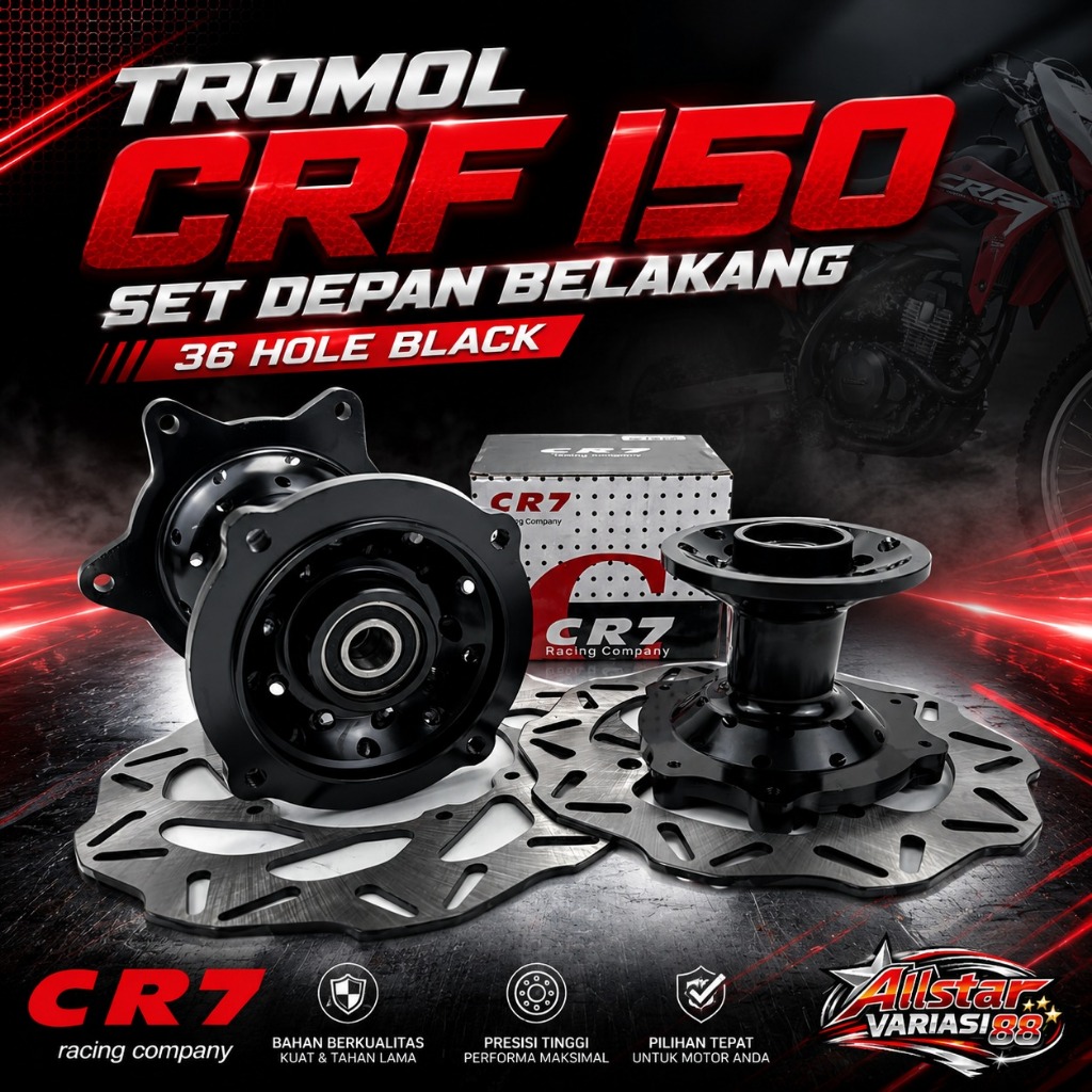 Tromol CRF150 CR7 36 Hole Hitam Set Depan Belakang Plus Piringan Cakram