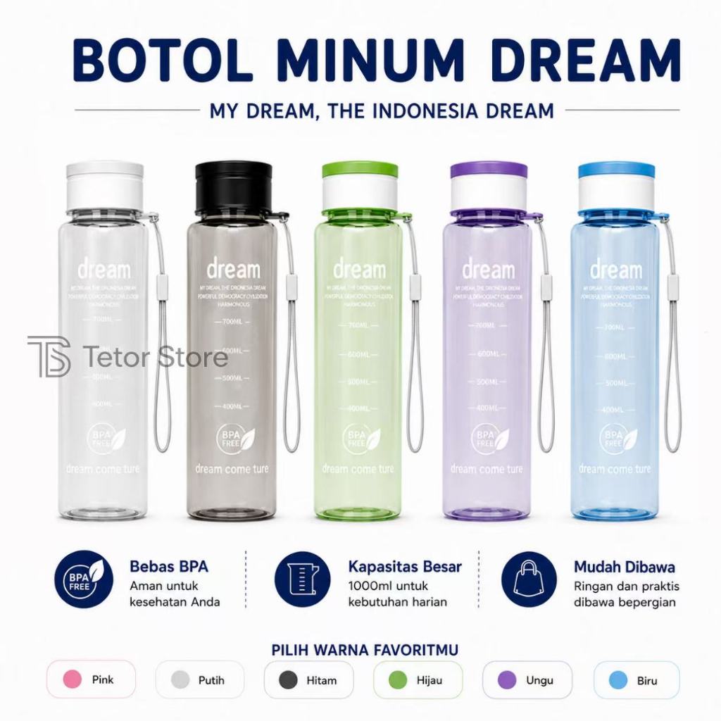 Botol Minum Dream Kapasitas Besar 1 Liter / 1000ml Botol Sport Olahraga Botol Air Minum Jumbo