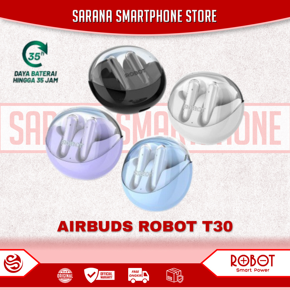 ROBOT TWS Wireless Earphone Airbuds T30 With Transparent Case Bluetooth