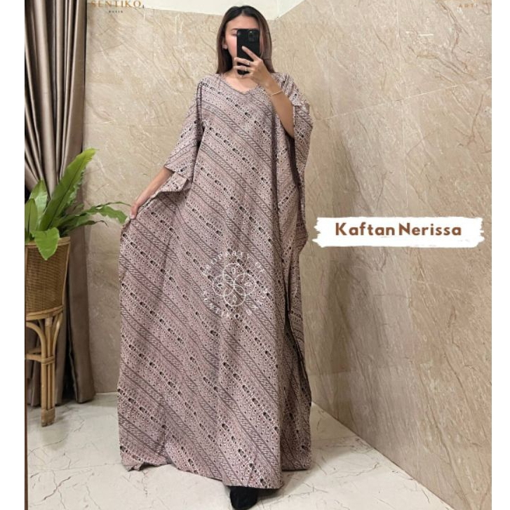 Kaftan Nerissa Original Sentiko Batik | Kaftan Rayon Premium Allsize LD 130 PB 140 Kaftan Wanita Ade