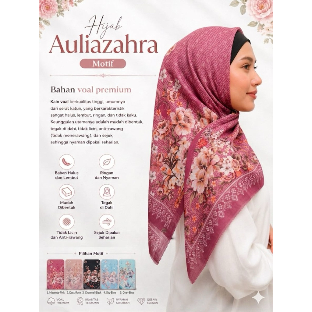 hijab motif auliazahra warna magenta - pink