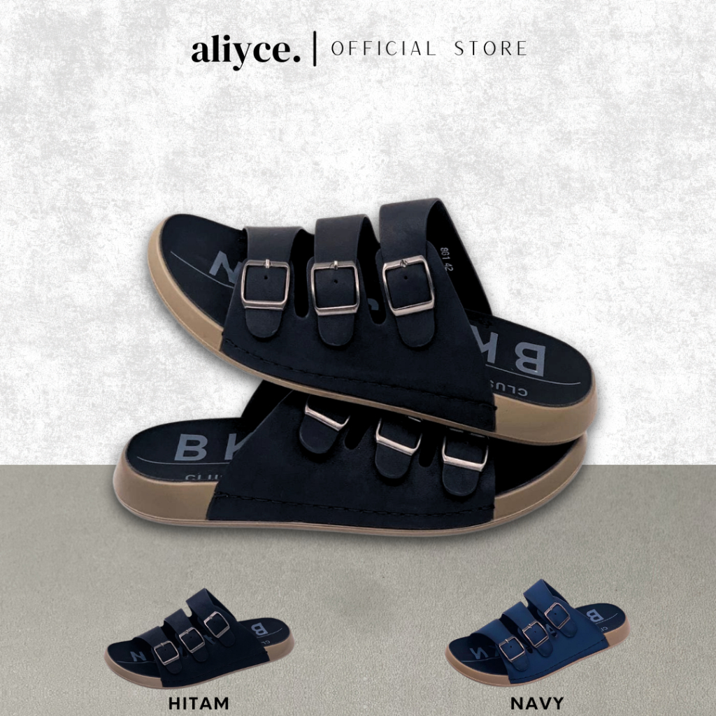 Aliyce - Sandal Casual Pria Tali 3 Bahan Kulit Sintetis Sandal Pria Elegant Premium Import