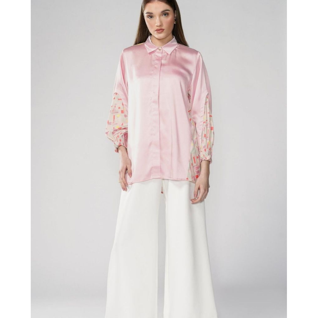 Mindy Ruffle shirt flaminggo - Benang Jarum (preloved)