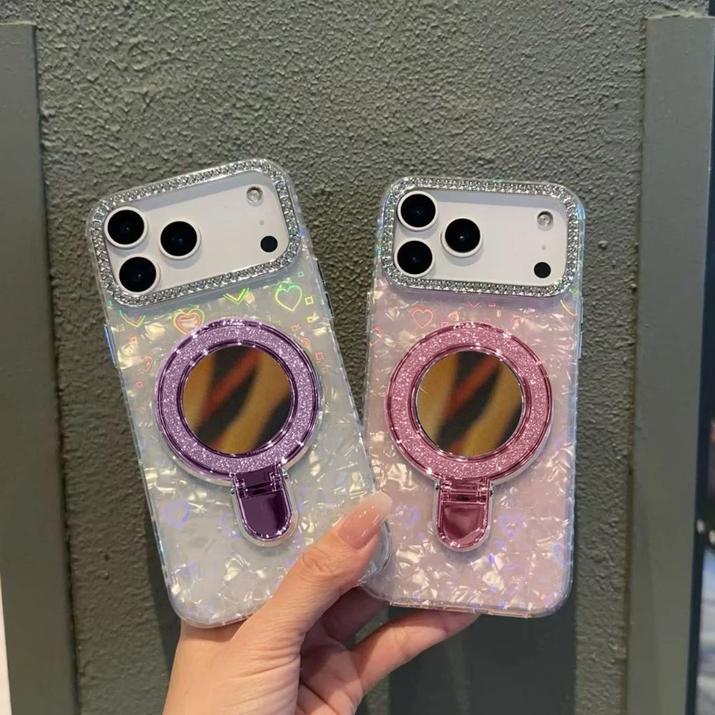 With Mirror Standing Luxury Diamond Sparkling Case Compatible For IPHONE 6 7 PLUS X XR 11 12 13 14 1