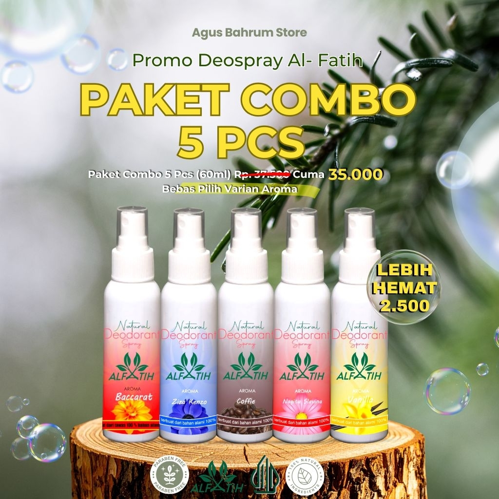 [PAKET COMBO 5 PCS] Natural Deodorant Tawas Al Fatih| Herbal Spray Kulit | Pembasmi Bakteri Bau Keti