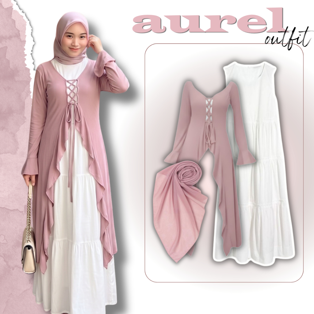 OOTD PANTAI 3IN1 SET AESTHETHIC (HIJAB+TUNIK+INNER) AUREL - SM091