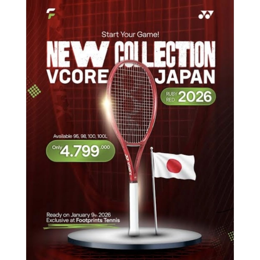 Raket Tenis YONEX VCORE 100 dan 100L Red Ruby Original Japan