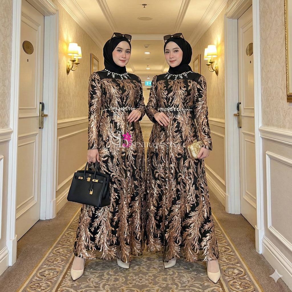 Gamis Tile Bordir Permata + Selendang 76771 2 Busana Muslim Wanita Baju Maxi Lebaran