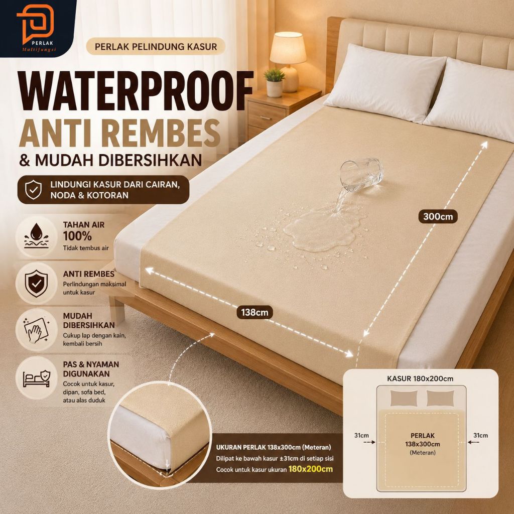 Perlak Kasur Waterproof Anti Ompol Anti Air Alas Kasur Bayi Dewasa Lansia Multifungsi