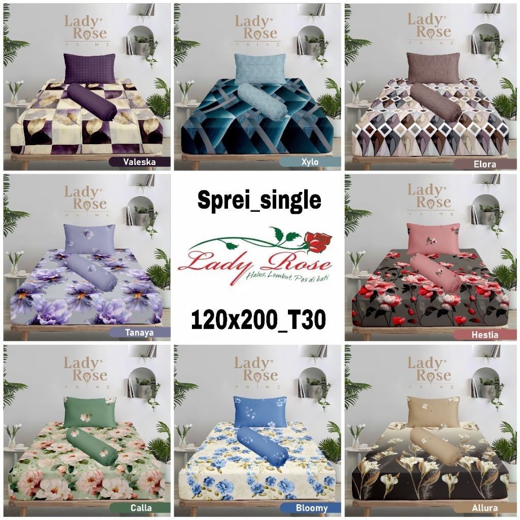 LADY ROSE - Sprei lady rose 120x200 tinggi 30cm sprei single lady rose original