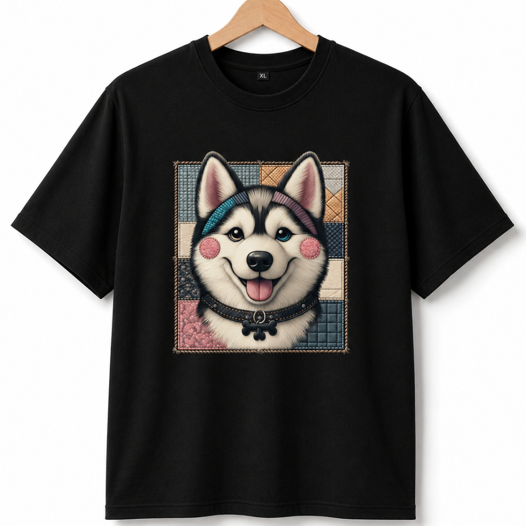 Kaos Doglovers T-shirt Siberian Husky Sablon Gaya Bordir - Kaos Gambar Anjing Husky