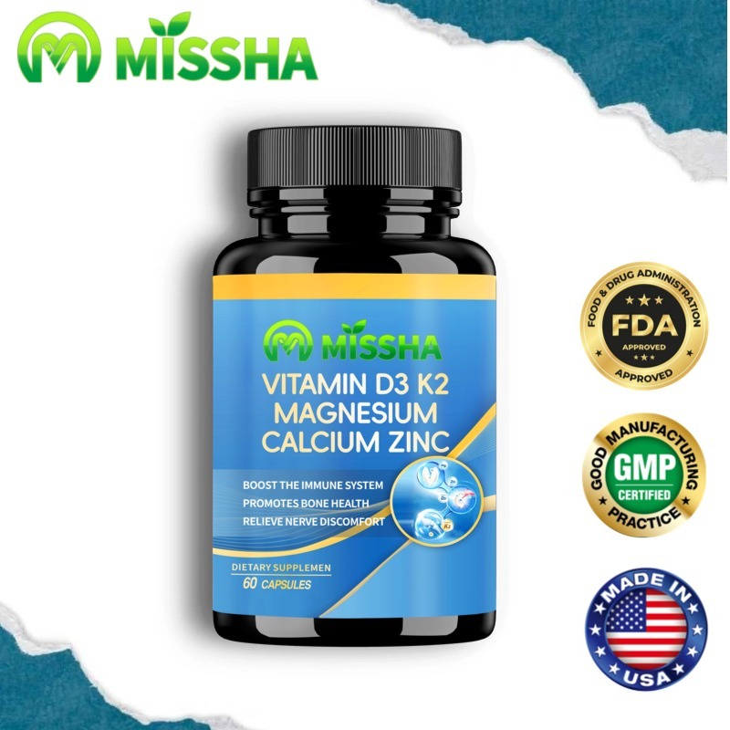 Vitamin D3 K2 + Kalsium Magnesium Zinc, Dukungan Nutrisi untuk Aktivitas Harian, 60 Kapsul