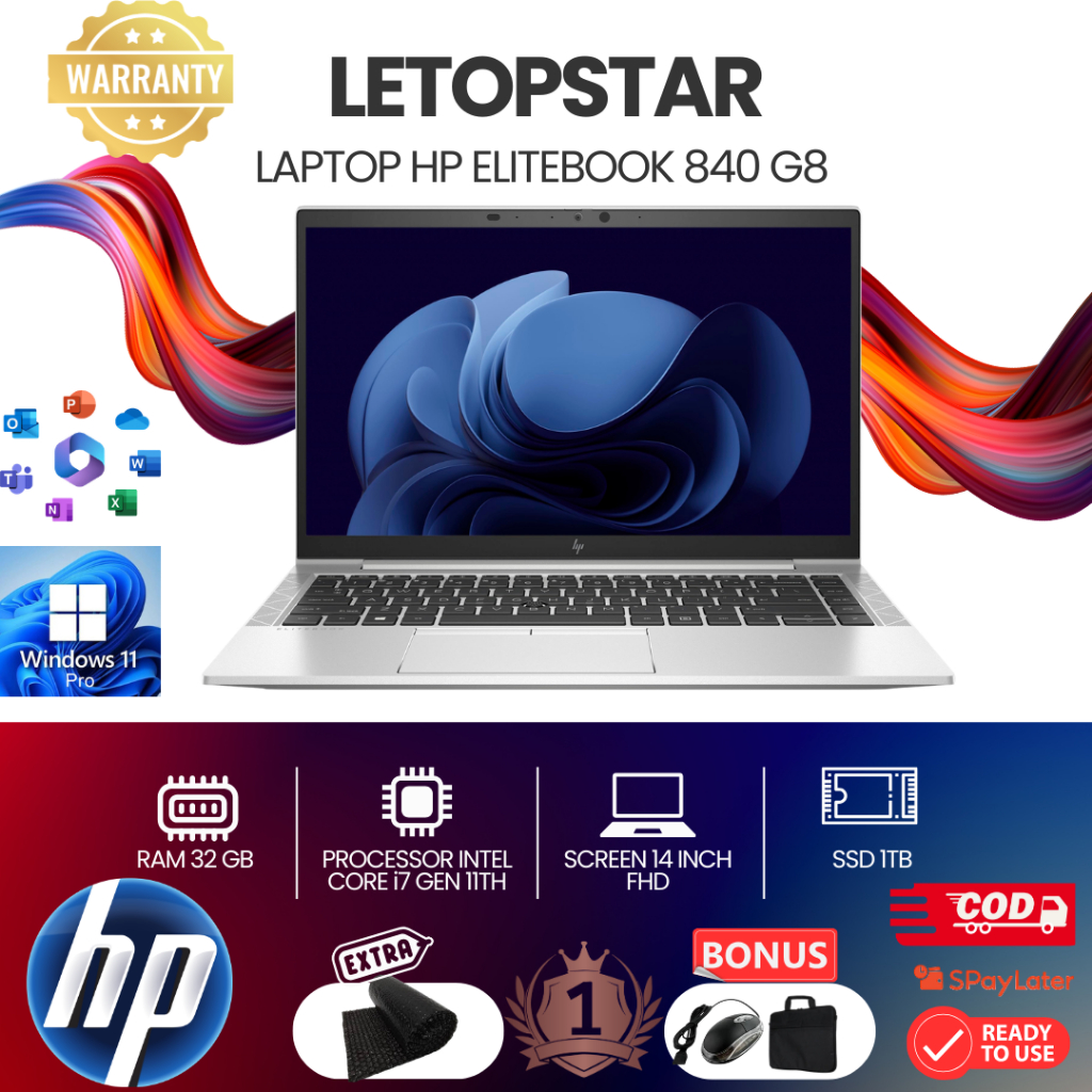 READY  LAPTOP HP ELITEBOOK 840 G8 i7 gen 11th IRIS RAM 32GB / 1TB SSD NVME / BONUS TAS LAPTOP & MOUS