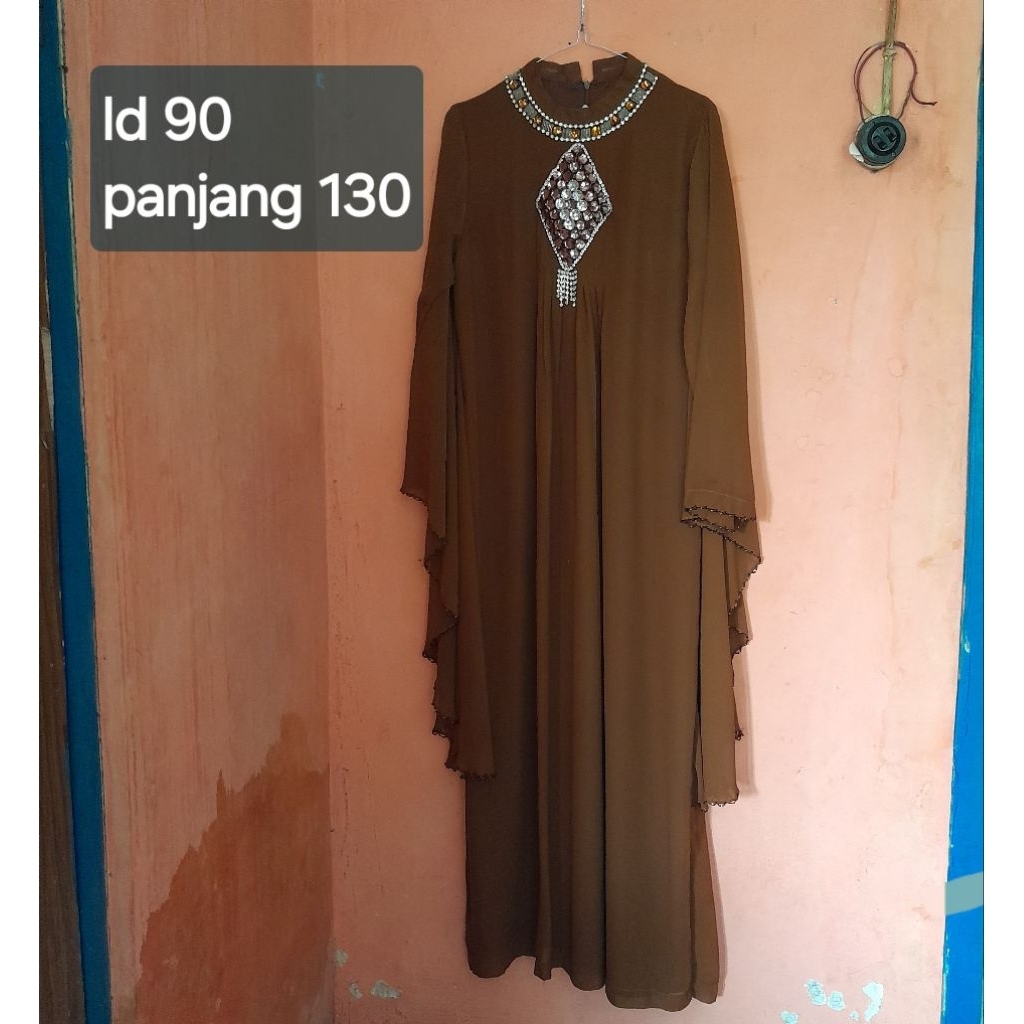 Preloved Pakaian Kaftan Bahan Ceruty Warna Mahogany