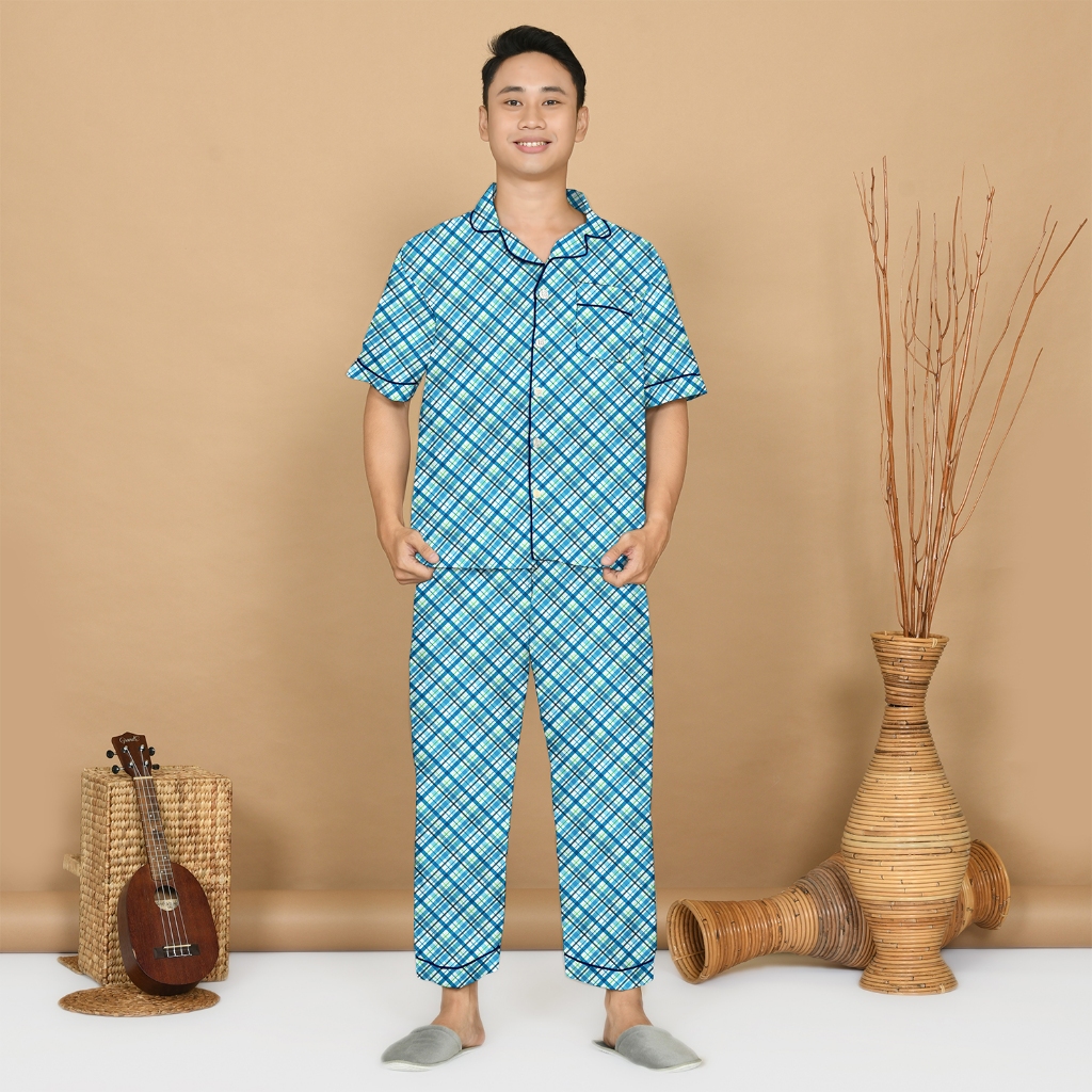 Nyenyak Piyama Pria CP ( Size M ) Bahan Katun / Setelan Baju Tidur Celana Panjang Cowok Dewasa