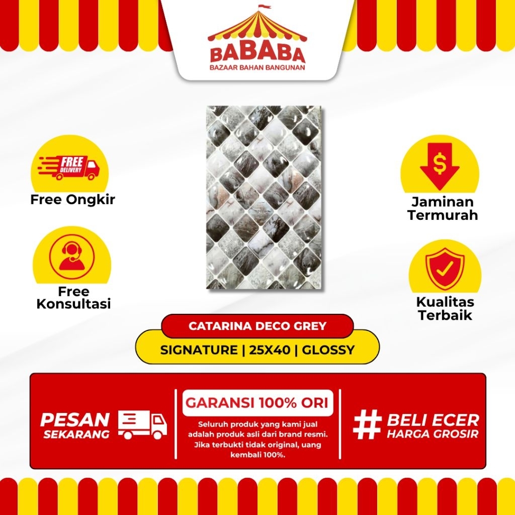 Keramik Dinding Ukuran 25x40 Signature Catarina Deco Grey Glossy Timbul Motif Marble Keramik Dinding